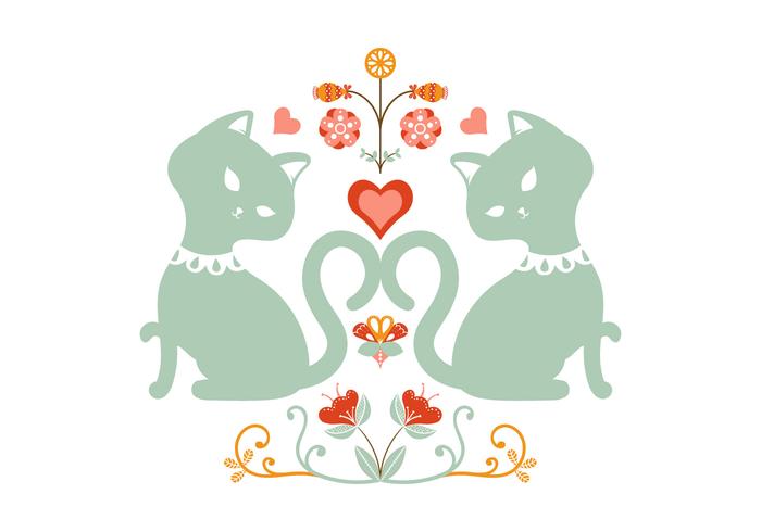 Floral Cat Folk Illustration vector