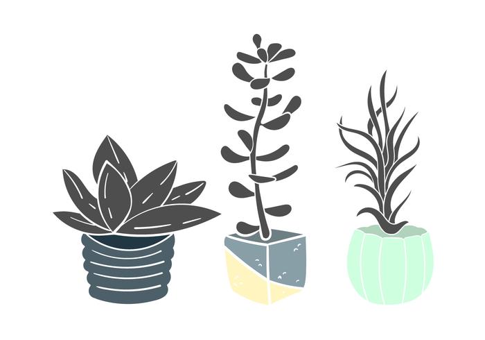 Linocut Succulent Flat Vector Illustration