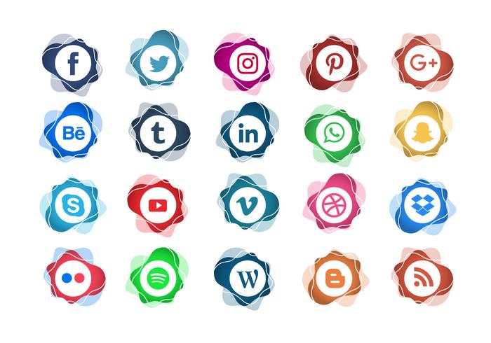 Resumen sello Social Media Icon Set Vector