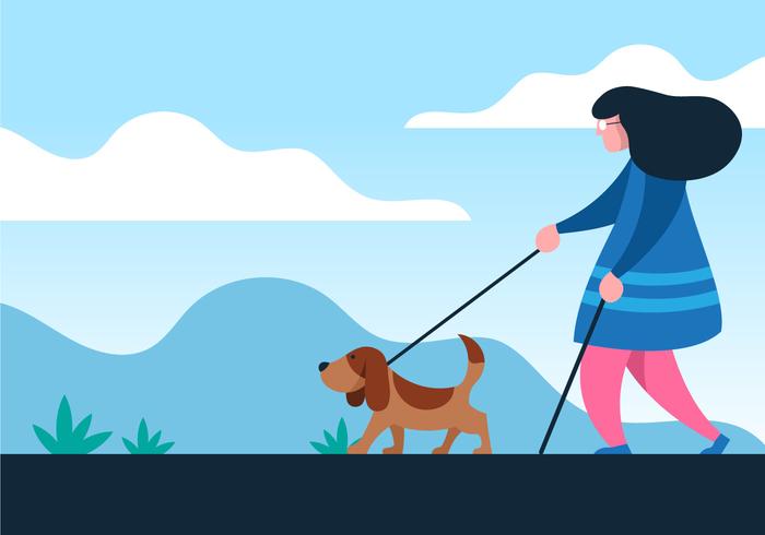 Chica con perro guía vector