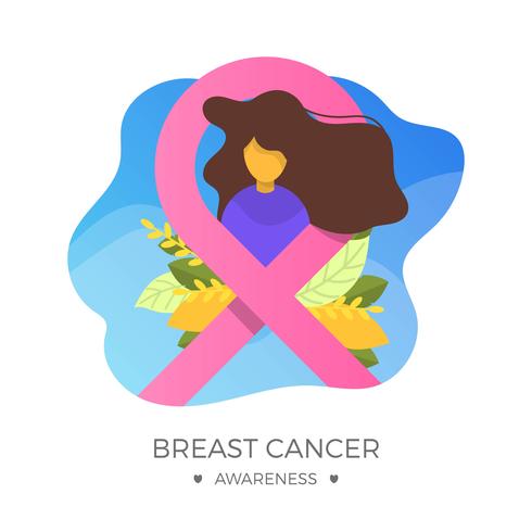 Cinta plana de conciencia de cáncer de mama con la ilustración de Vector de fondo