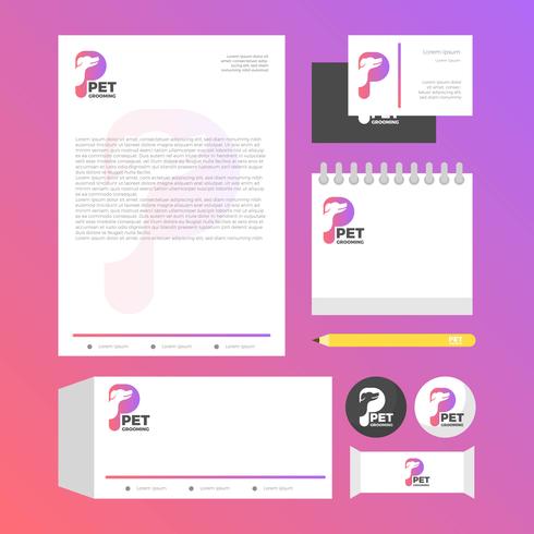 Flat Pet Grooming Corporate Identity Template Vector