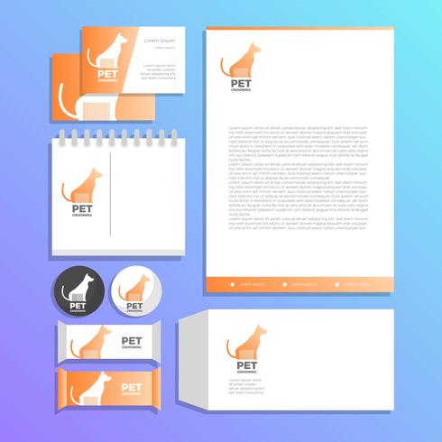 Flat Pet Grooming Corporate Identity Template Vector