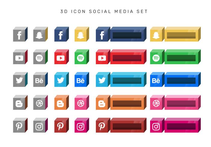 3D Boxed Social media Icon Set Vector