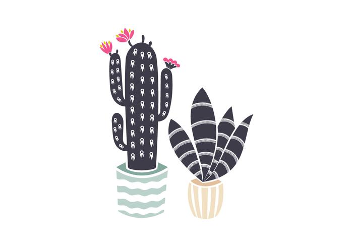 Cactus en macetas con linóleo vector