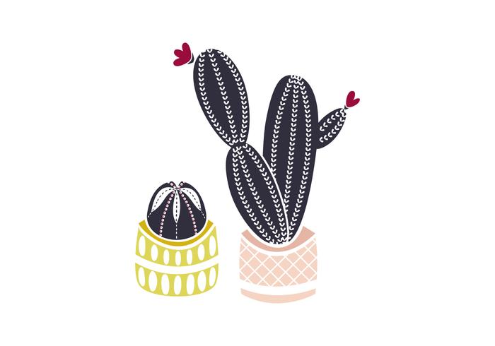 Linocut Cacti Illustration vector