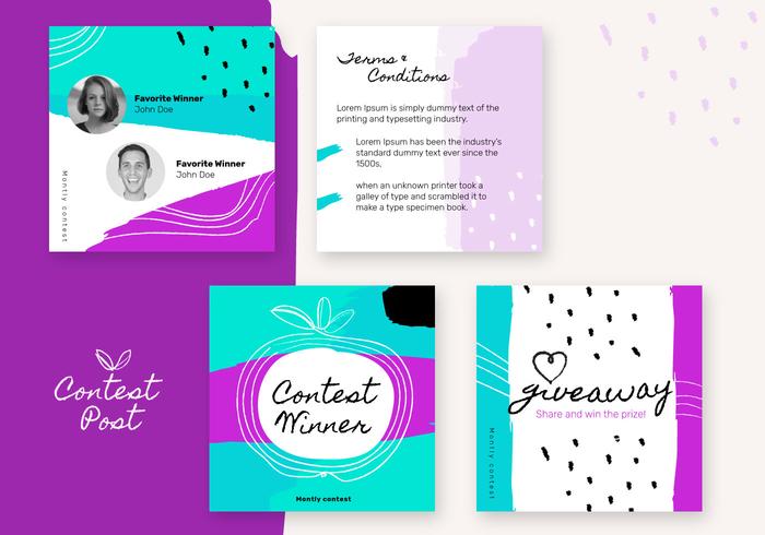 Vibrant Handmade Brush Instagram Contest template Post Set vector