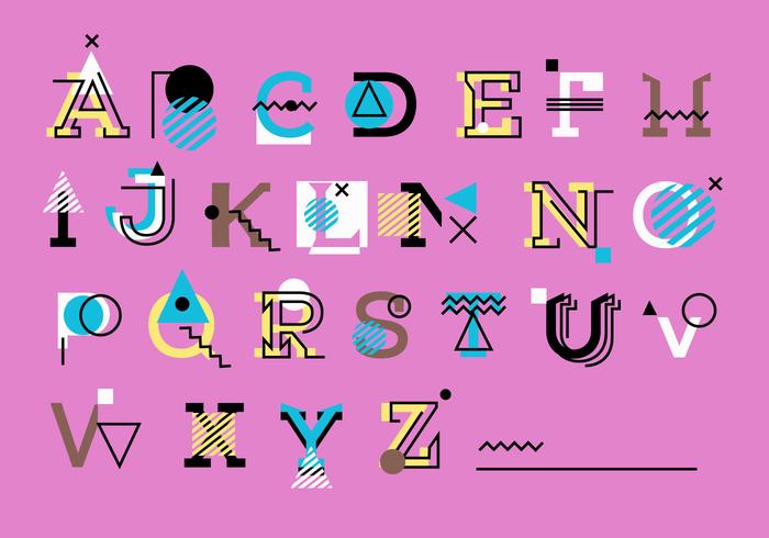 Cute Pink Geometric Memphis Style Alphabet Set Vector