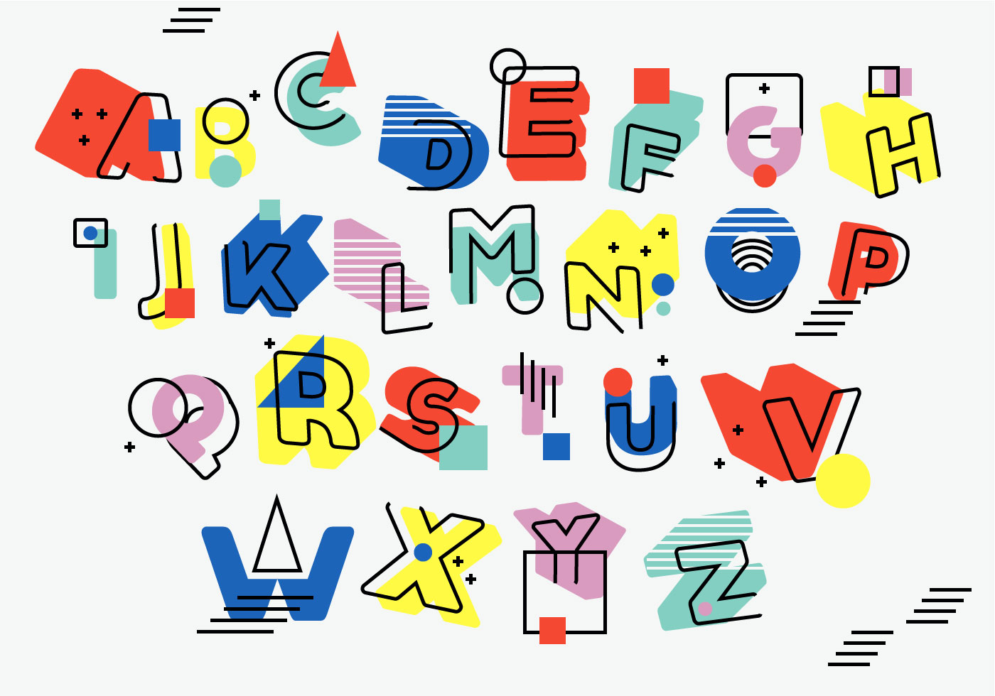 Download Vintage Retro 3D Asimetric Memphis Style Alphabet Vector ...
