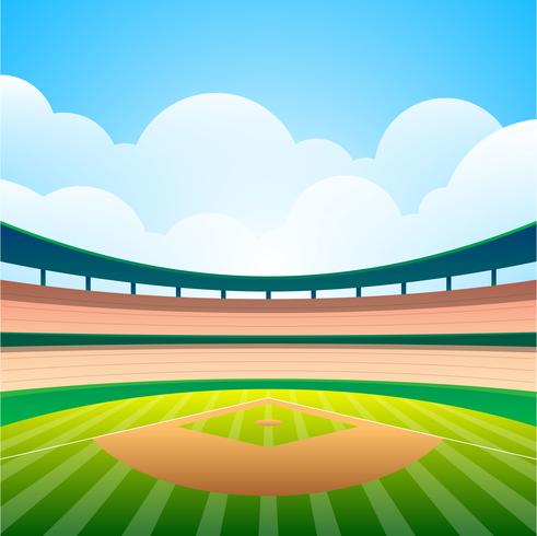 Baseball Field With Bright Stadium Vector Illustration