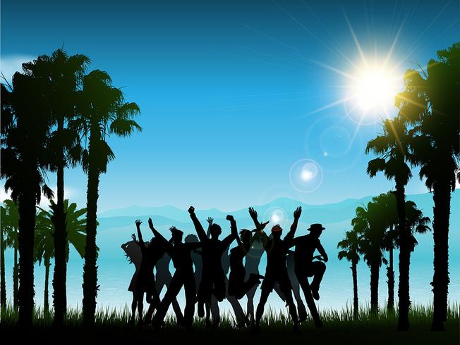 People partying in a tropical landscape  vector