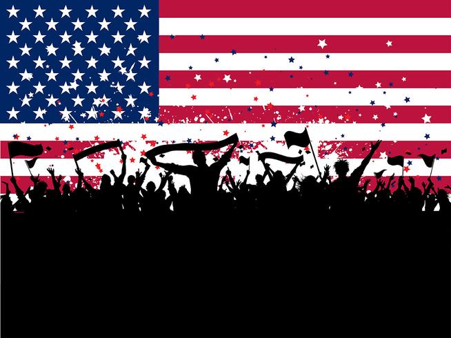 Party crowd on an American flag background vector