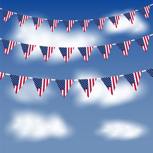 American flag bunting in a blue sky vector