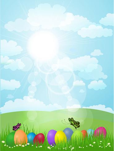 Lanscape con huevos de pascua vector