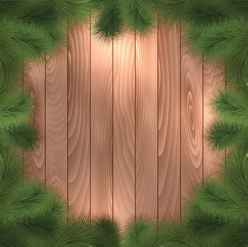 Christmas tree branches on wood vector