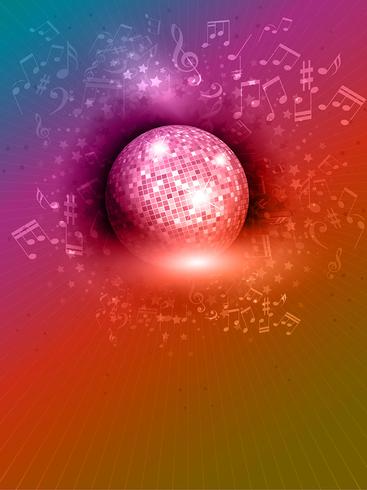 Mirror ball background with music notes vector