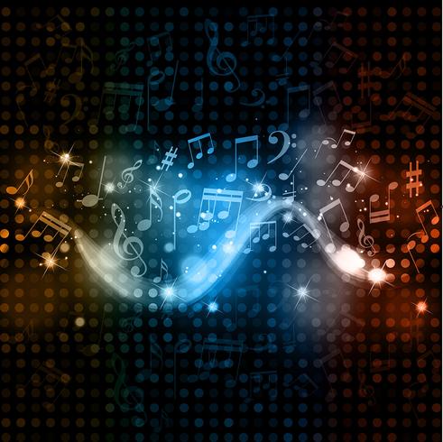 Music notes disco lights background vector