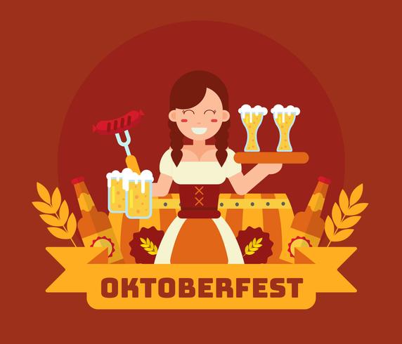 Oktoberfest With Lady in Dirndl Vector
