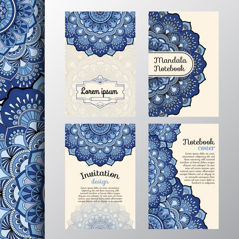 Set of vintage invitation and background design with Mandala dec vector