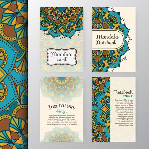 Set of vintage invitation and background design with Mandala dec vector