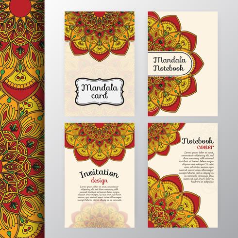 Conjunto de diseño de invitación y fondo vintage con Dec de Mandala vector