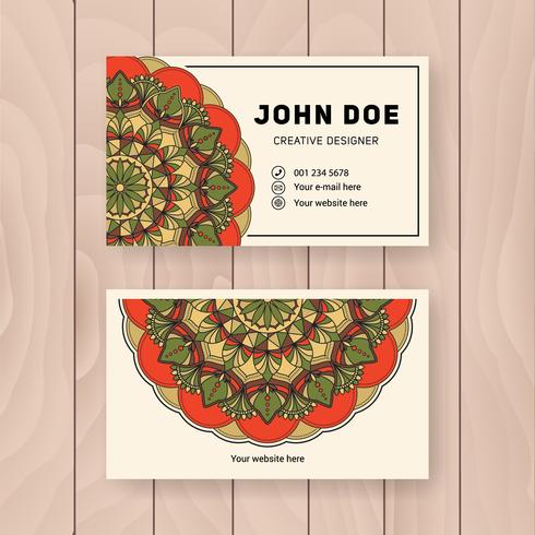 Creative useful business name card design. Vintage colored Manda vector