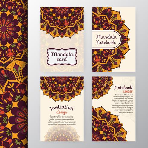 Conjunto de diseño de invitación y fondo vintage con Dec de Mandala vector