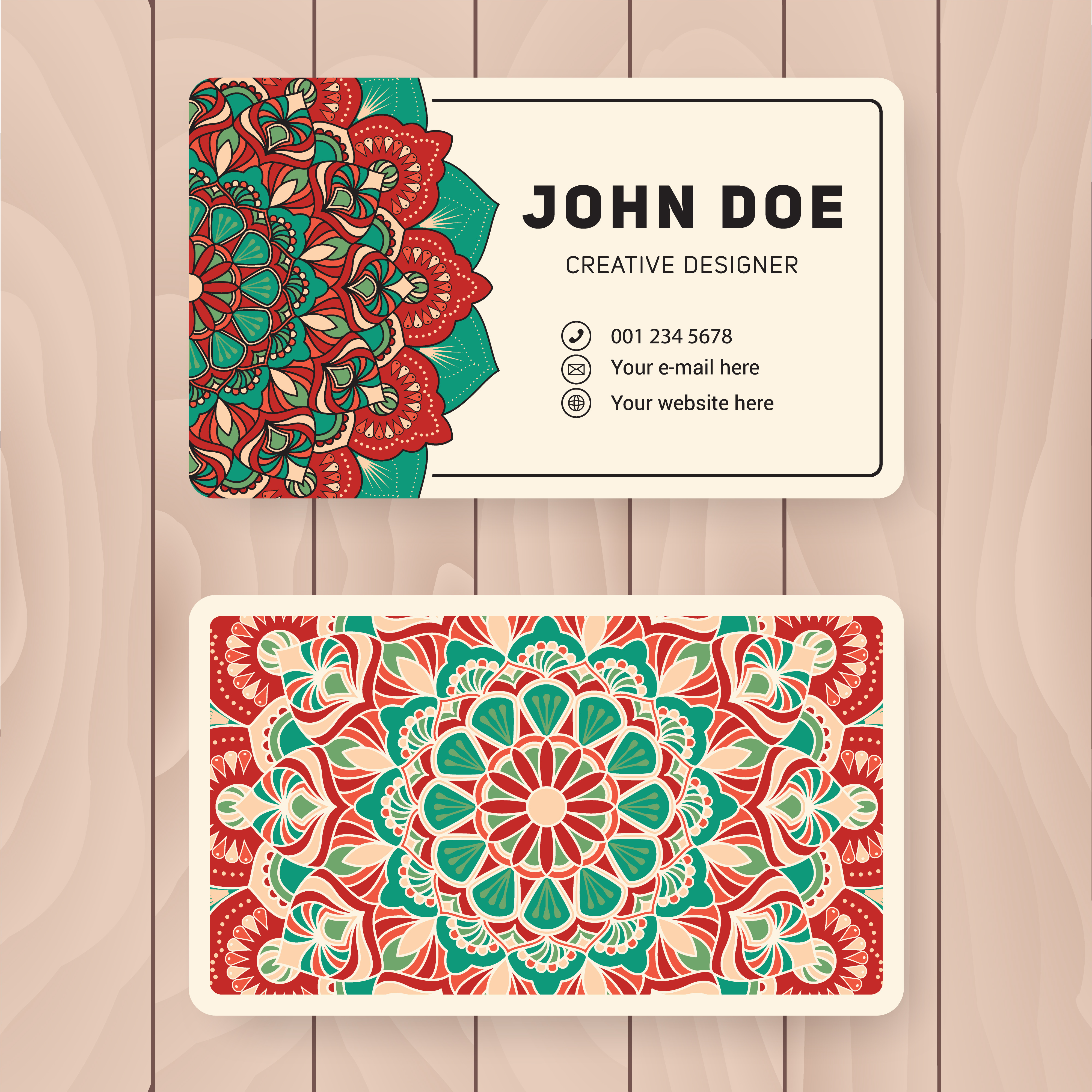 Creative useful business name card design. Vintage colored Manda 234711