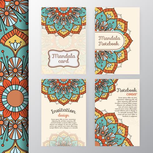 Conjunto de diseño de invitación y fondo vintage con Dec de Mandala vector