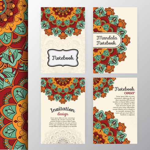 Conjunto de diseño de invitación y fondo vintage con Dec de Mandala vector