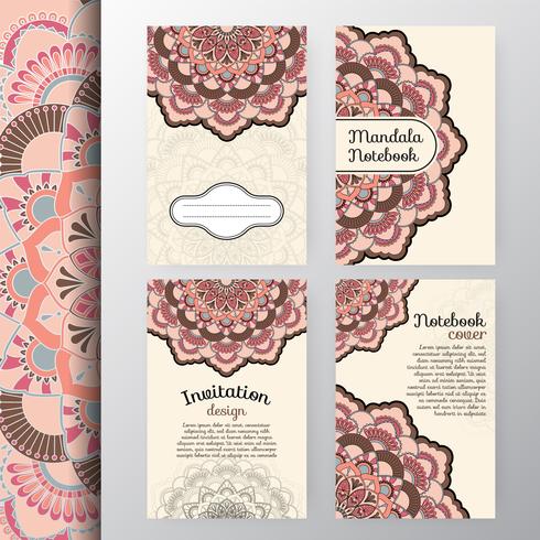 Conjunto de diseño de invitación y fondo vintage con Dec de Mandala vector