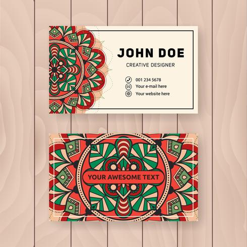 Creative useful business name card design. Vintage colored Manda vector