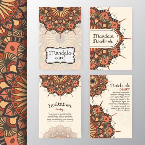 Conjunto de diseño de invitación y fondo vintage con Dec de Mandala vector