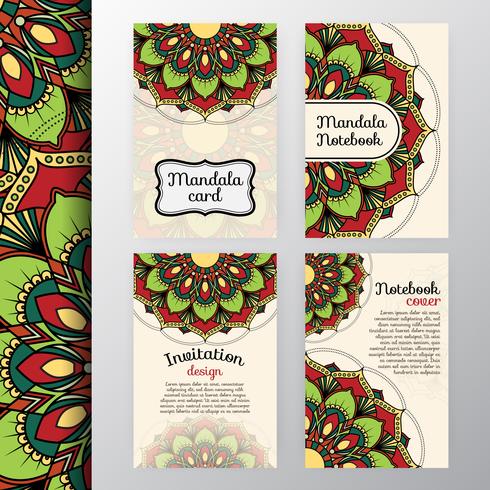 Conjunto de diseño de invitación y fondo vintage con Dec de Mandala vector