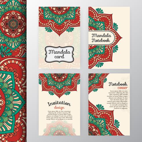 Conjunto de diseño de invitación y fondo vintage con Dec de Mandala vector