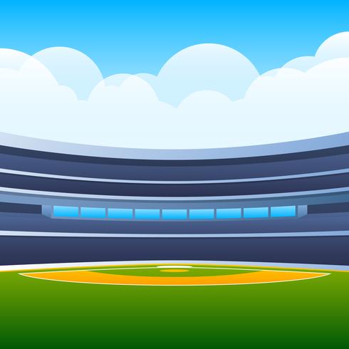 Campo de béisbol con la ilustración brillante del vector del estadio