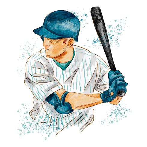 Jugador de béisbol acuarela vector