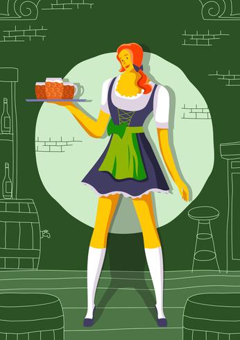 Lady In Dirndl With Beer vector