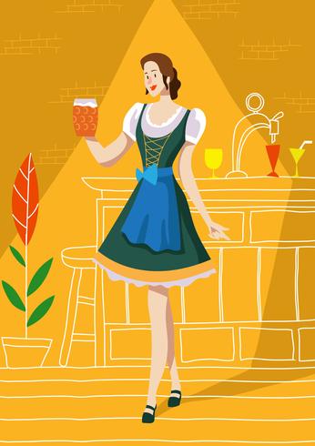 dama en dirndl vector