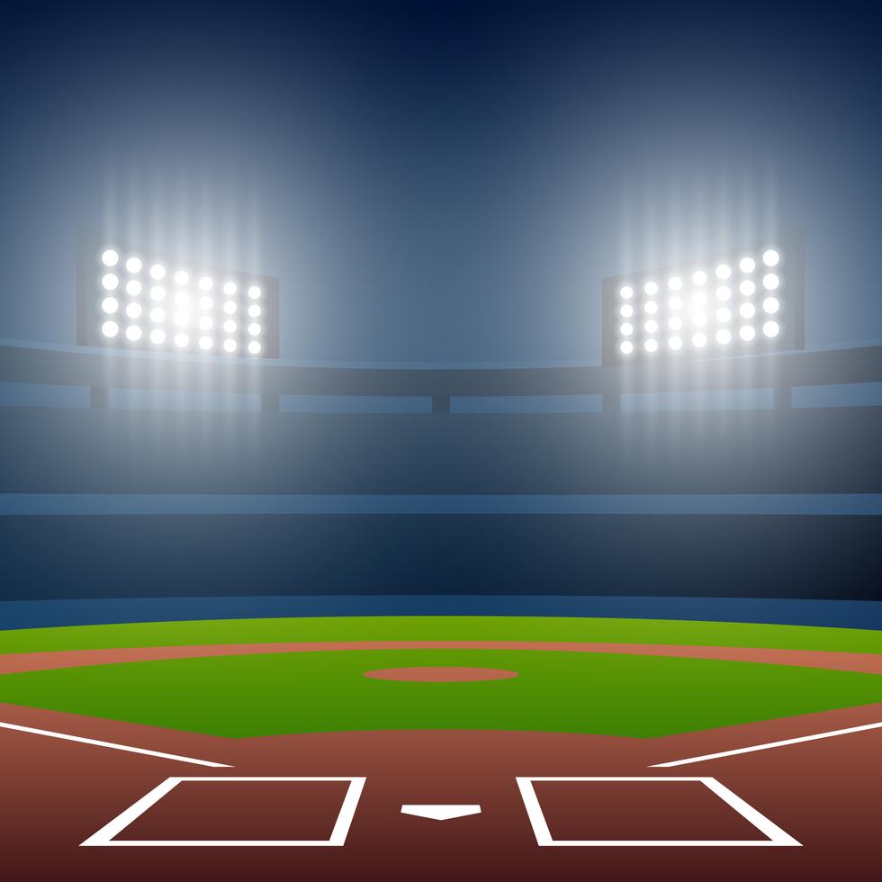 Night Baseball Field With Bright Stadium Vector Illustration 234932