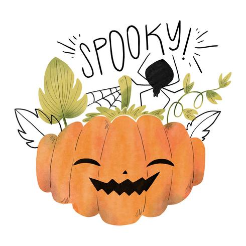 Spooky Pumpkin With Spider And Leaves vector