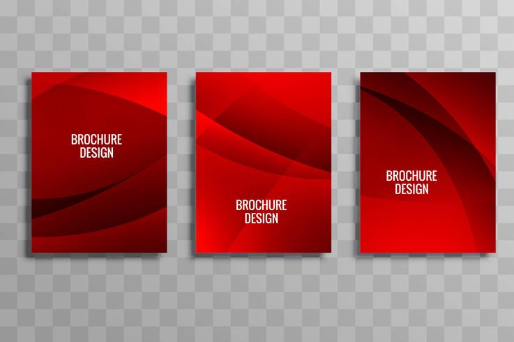 Modern red wavy business brochure template set vector