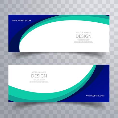 Abstract stylish wave header design set vector illustration