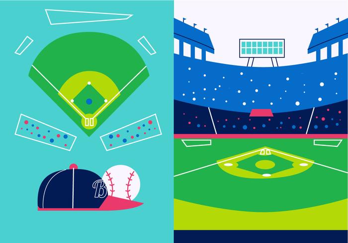 Vista de Parque de béisbol ilustración vectorial plana vector