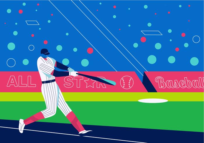 Jugador de béisbol jugando en la ilustración de fondo plano de Vector de campo