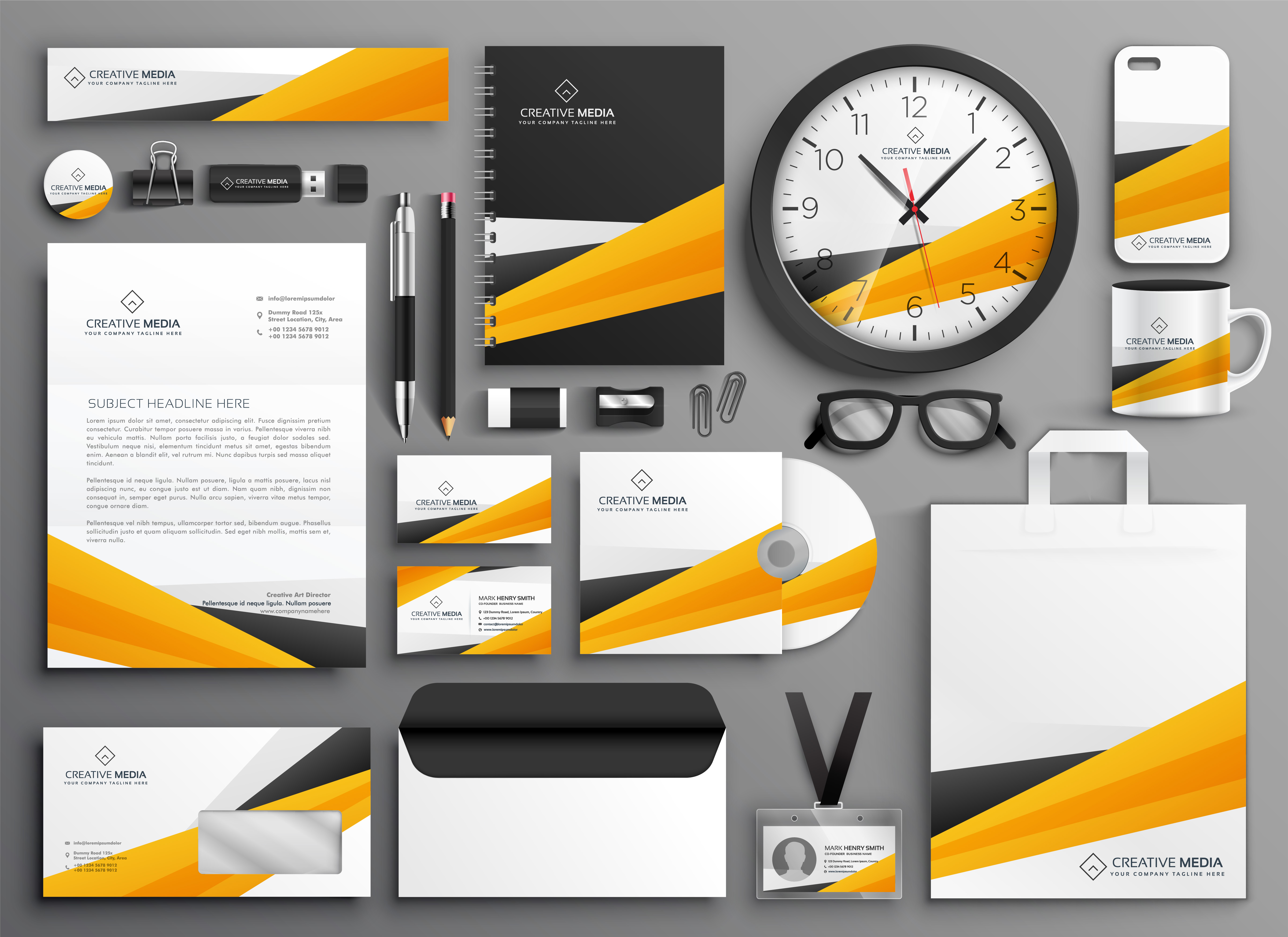 Download abstract yellow business stationery set - Download Free Vector Art, Stock Graphics & Images