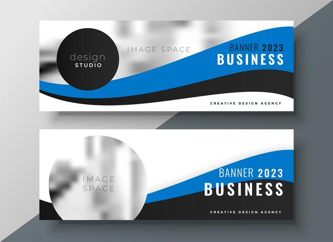 Blue wavy business banner design - Download Free Vector 