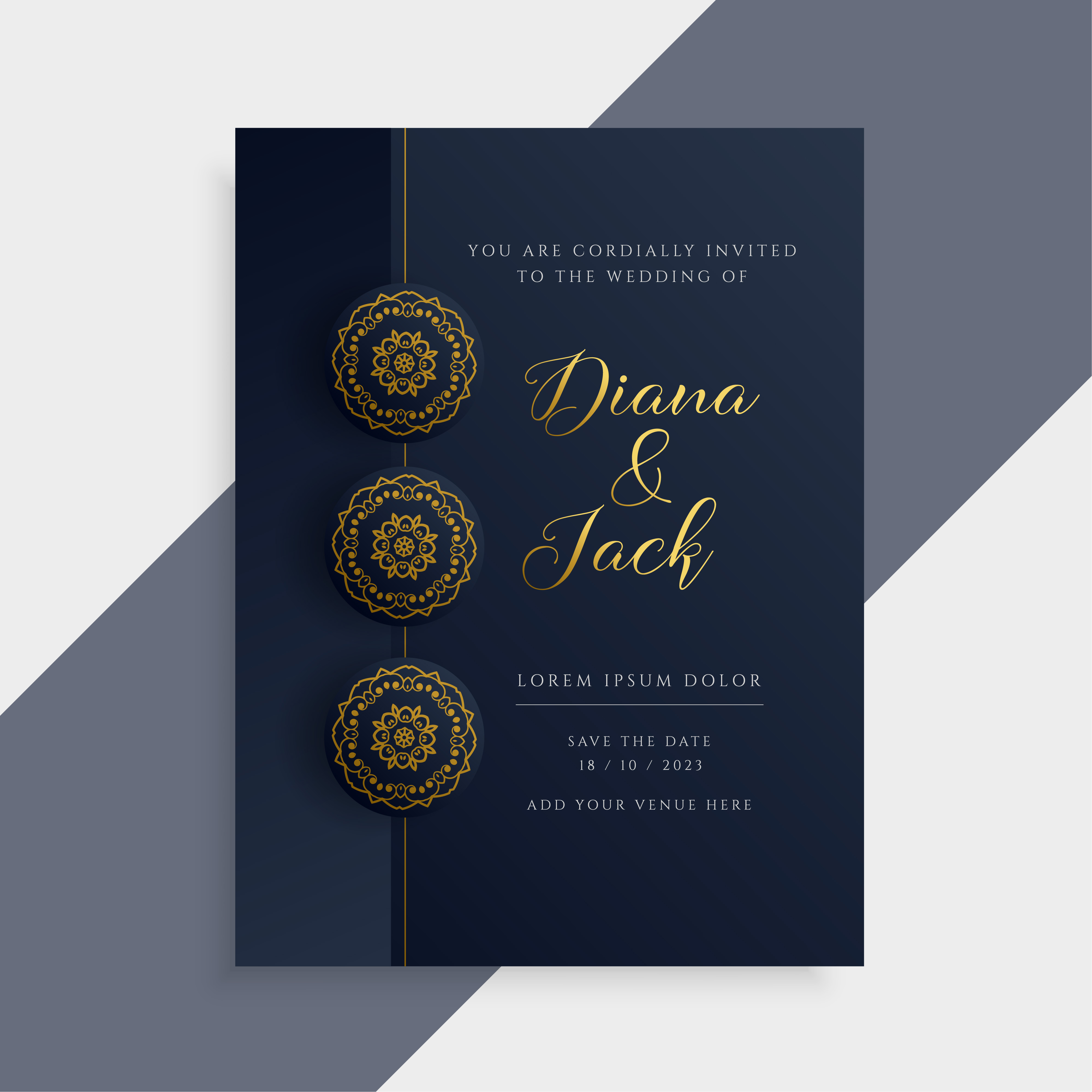 luxury wedding invitation card design in dark and gold color Download