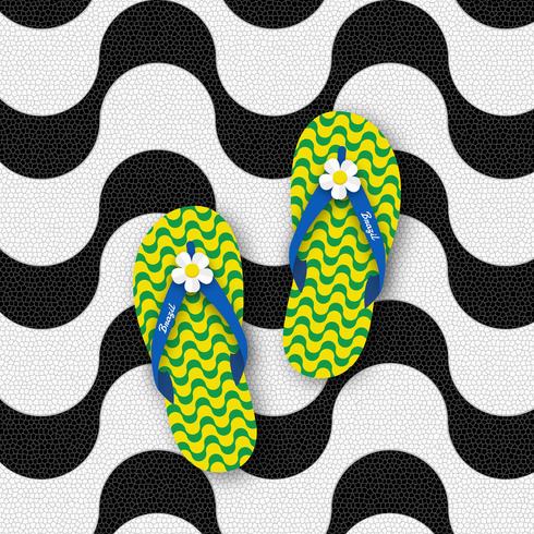 Brazil Flip Flops Isolated On Copacabana Beach Sidewalk Mosaic Pattern vector