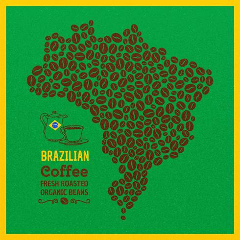 Brazil Map Of Coffee Beans Vector Background